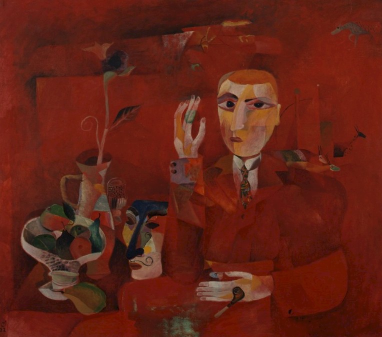 © Heinrich Campendonk, Mann mit Maske, Öl auf Holz, 1922, 105 x 119 cm, Kunstmuseum Bonn © VG Bild-Kunst, Bonn 2025, Foto: Reni Hansen