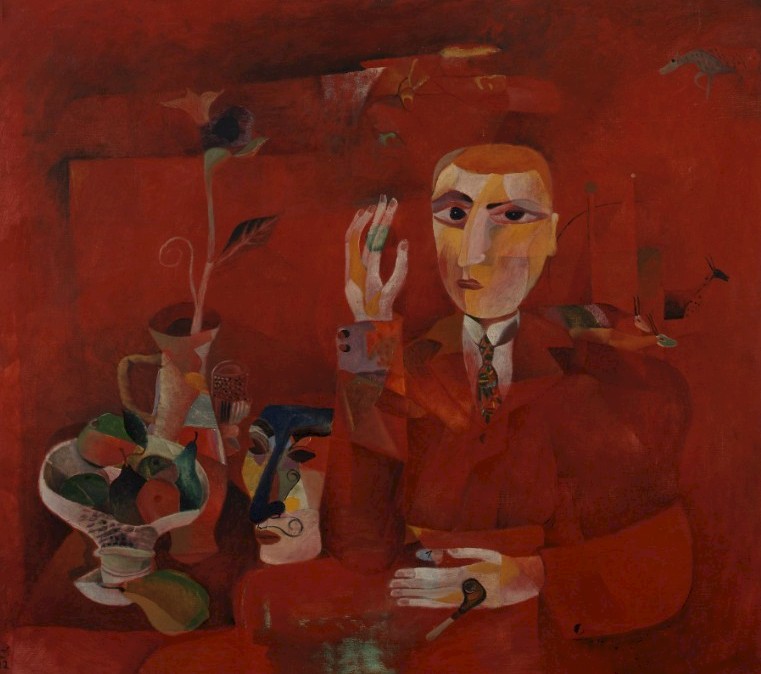 © Heinrich Campendonk, Mann mit Maske, Öl auf Holz, 1922, 105 x 119 cm, Kunstmuseum Bonn © VG Bild-Kunst, Bonn 2025, Foto: Reni Hansen